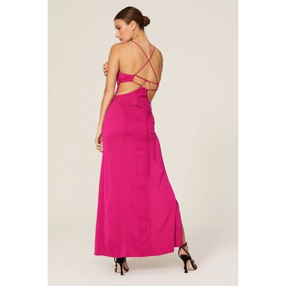 Manning Cartell Facetime Slip Gown Fuchsia Dress Spaghetti Straps Open Back US 8 - Picture 4 of 8